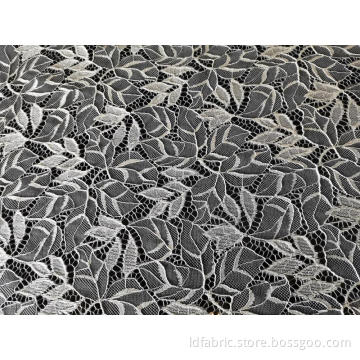 Nylon Polyester Leaf Pattern Cord Lace Fabric